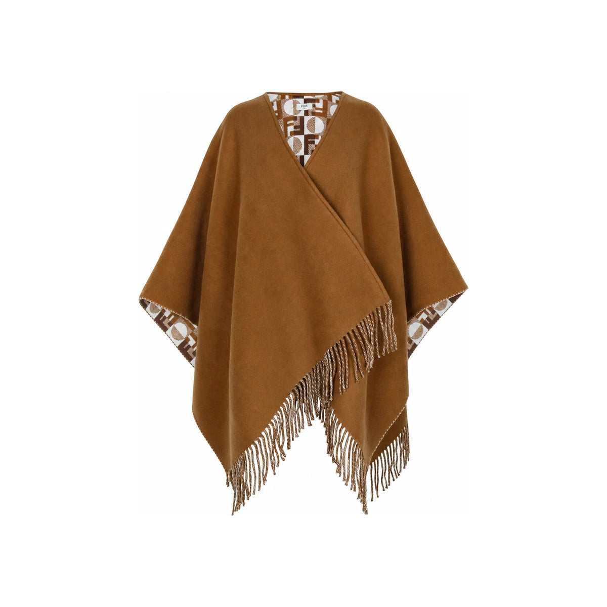 FENDI Camel Reversible Wool Cashmere Cape Coat FXX808 AYKT F0X2L