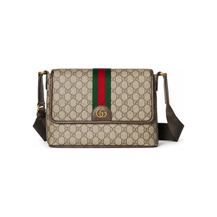 GUCCI Ophidia Medium Messenger Bag Brown GG Supreme Canvas Crossbody