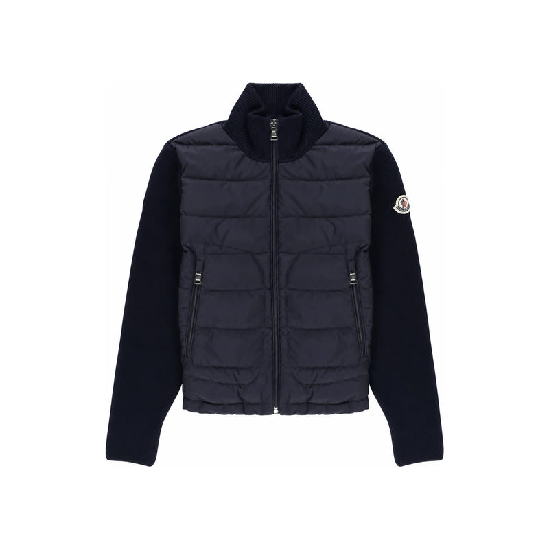 Moncler Women's Navy Logo Patch Knit Mix Down Puffer Jacket