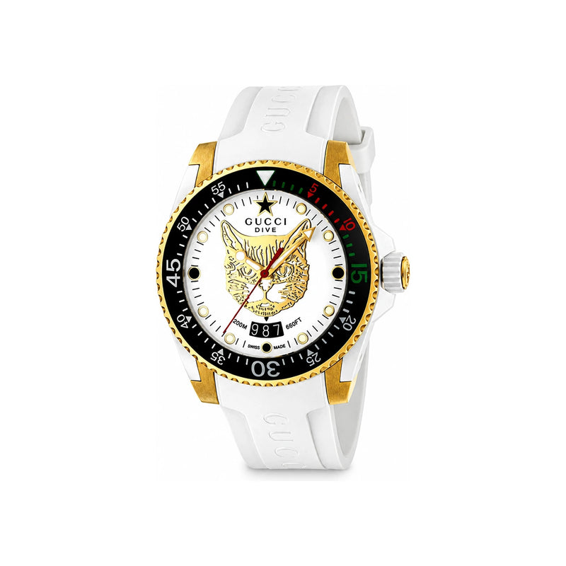 GUCCI White Resin Rubber Women’s Watch Cat Dial YA136322