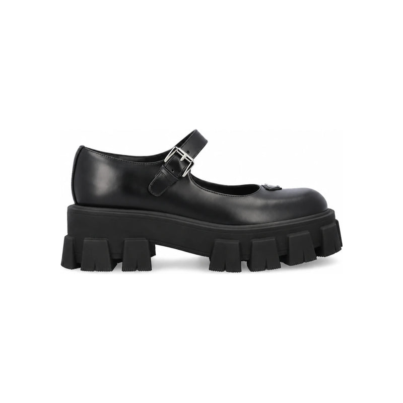 PRADA Brushed Leather Monolith Mary Jane Loafers Black