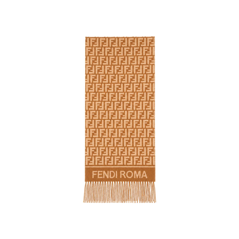 FENDI FF Logo Wool Cashmere Camel Unisex Scarf FXT113 AQCW F0QB8
