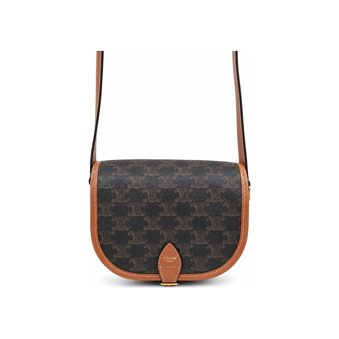 CELINE Triomphe Canvas Calfskin Tan Folco Crossbody Bag