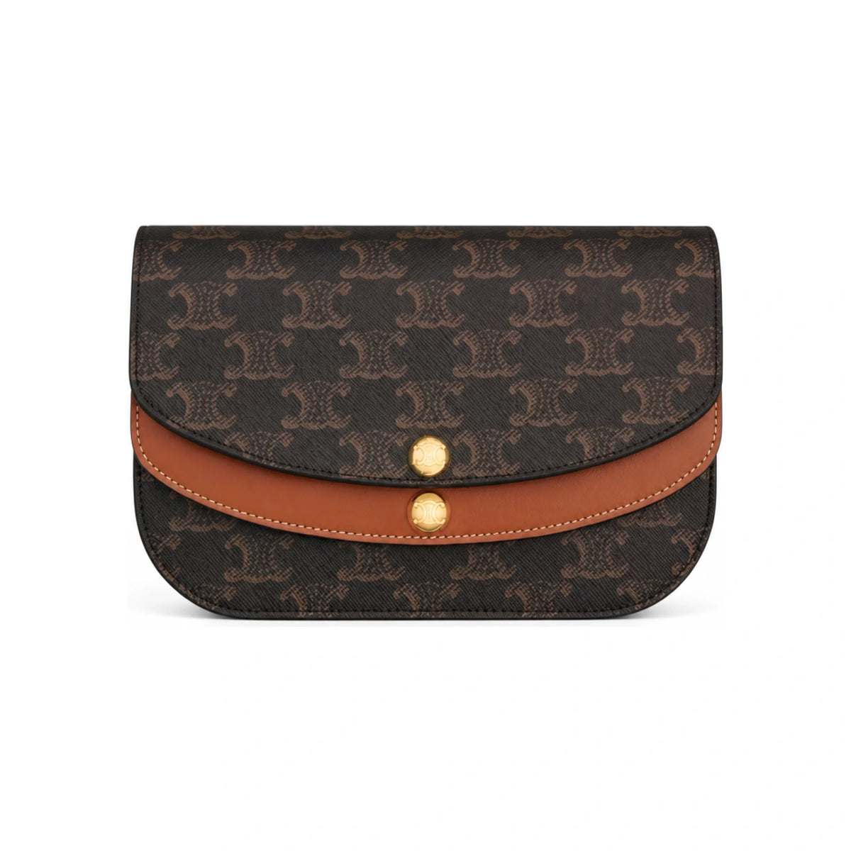 CELINE Duo Strap Wallet Triomphe Canvas Calfskin Tan Card Holder 10P672GVL 04LU
