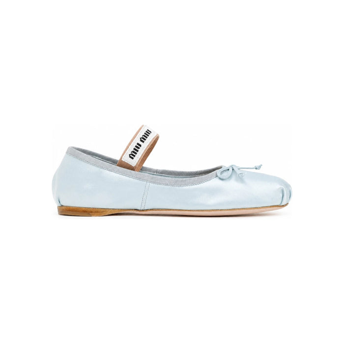 Miu Miu Sky Blue Satin Strap Ballerina Flats