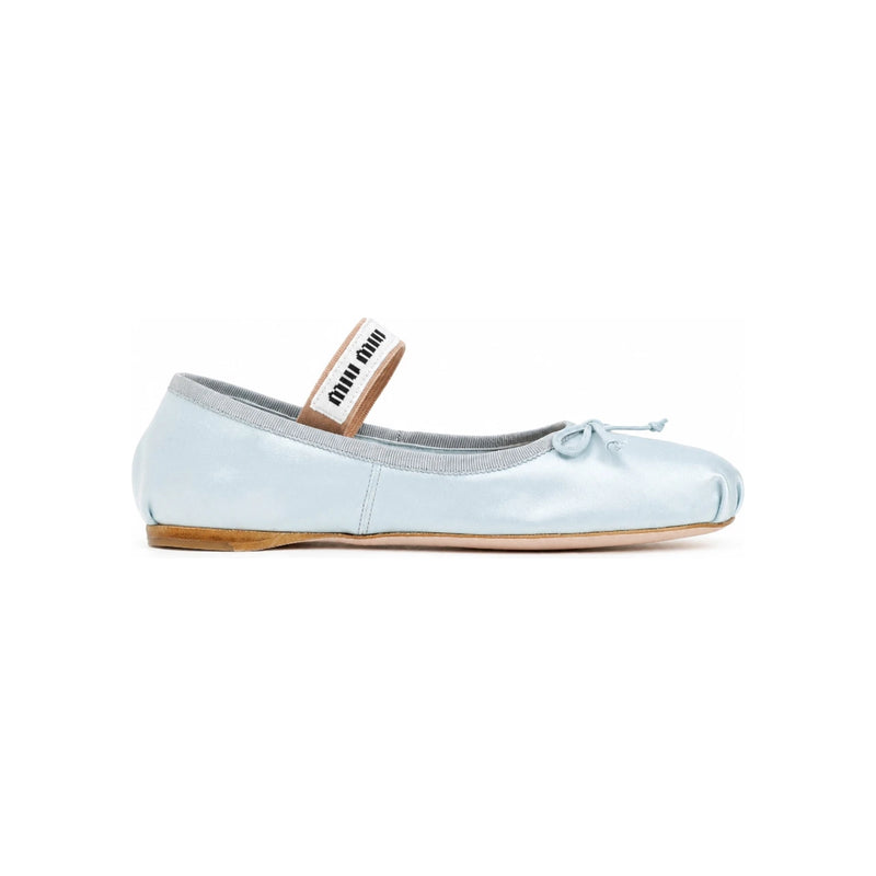 Miu Miu Sky Blue Satin Strap Ballerina Flats