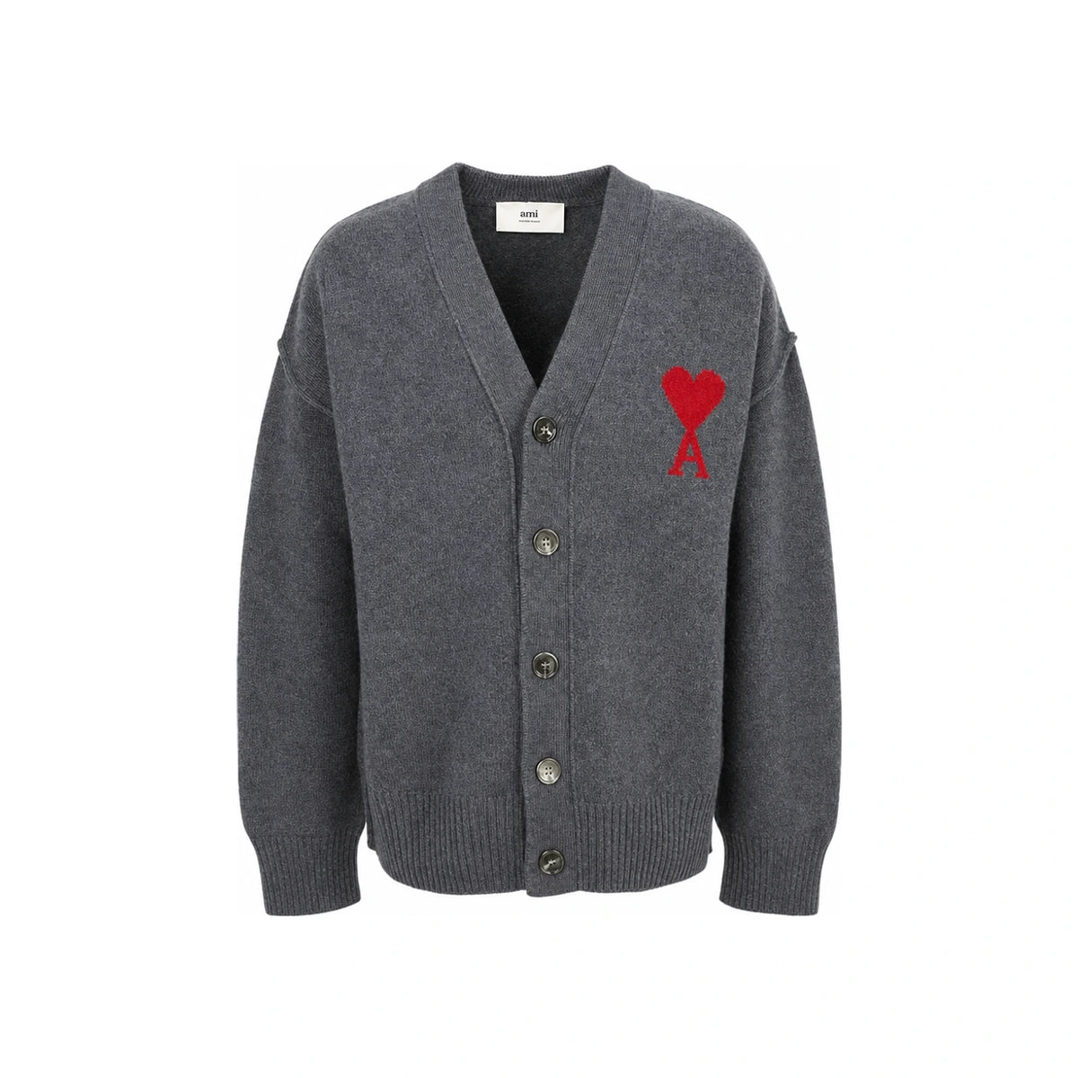 AMI Big Heart Logo Intarsia Unisex Cardigan Knit UKC367 018 084
