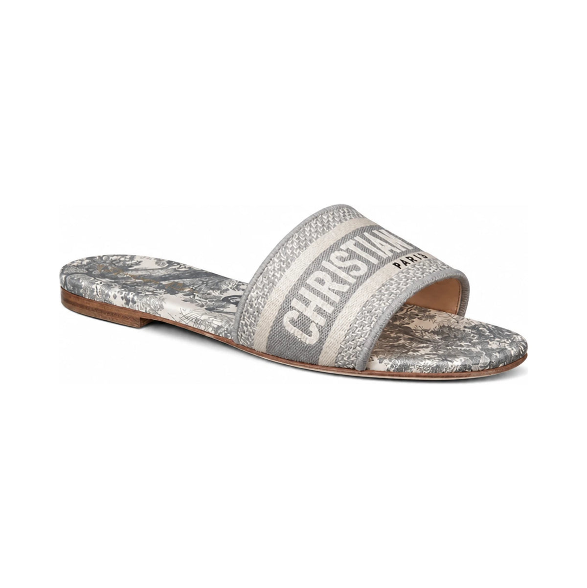 DIOR Dway Gray Toile de Jouy Mule Slide Sandals for Women