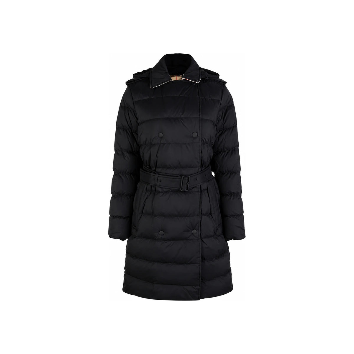 BURBERRY Belted Mid-Length Down Puffer Coat for Women Black