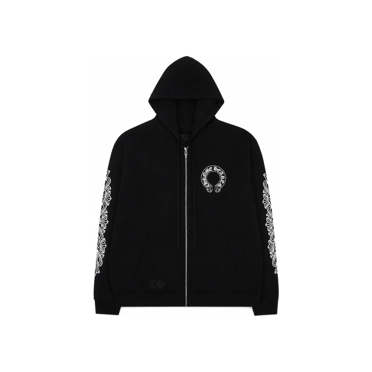 Chrome Hearts Horseshoe Floral Fleece Zip-Up Hoodie Black