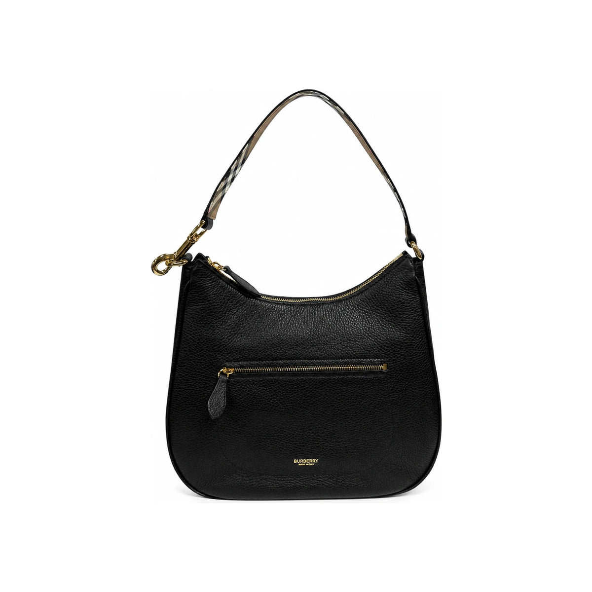 BURBERRY Grain Leather Hobo Shoulder Bag Black 81046821