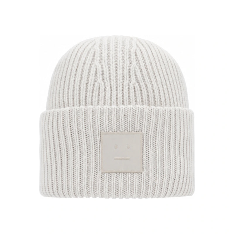 Acne Studios Face Logo Patch Beanie Hat for Men C40425 LIGHT GREY