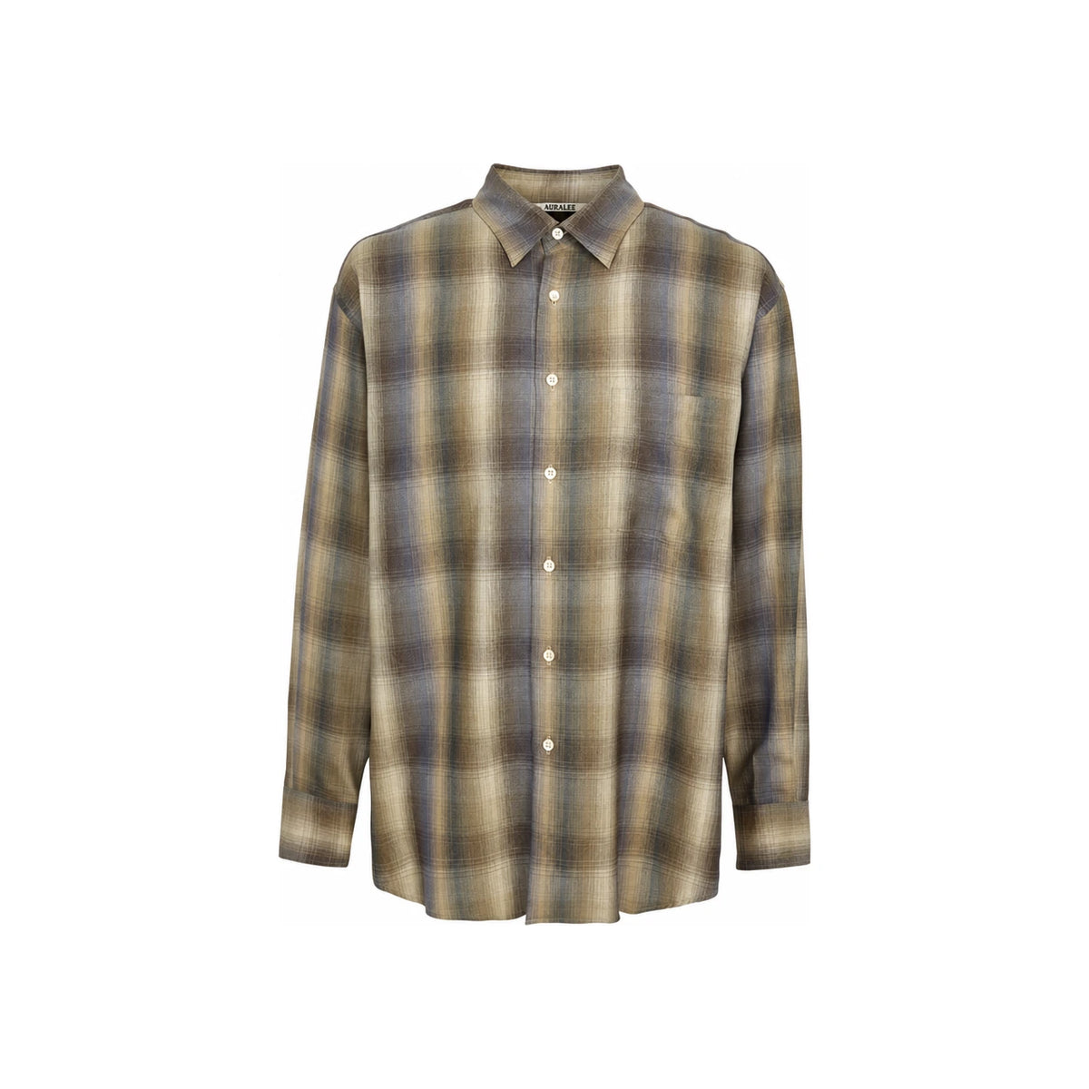 AURALEE Brown Blue Super Light Check Wool Long Sleeve A25AS01LC BROWN BLUE CHECK
