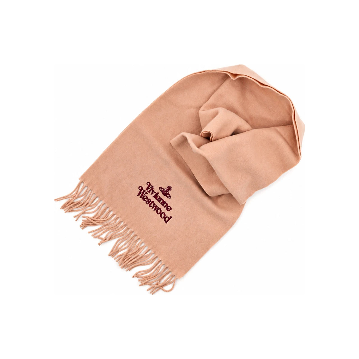 Vivienne Westwood Embroidered Logo Scarf Beige Wool Unisex