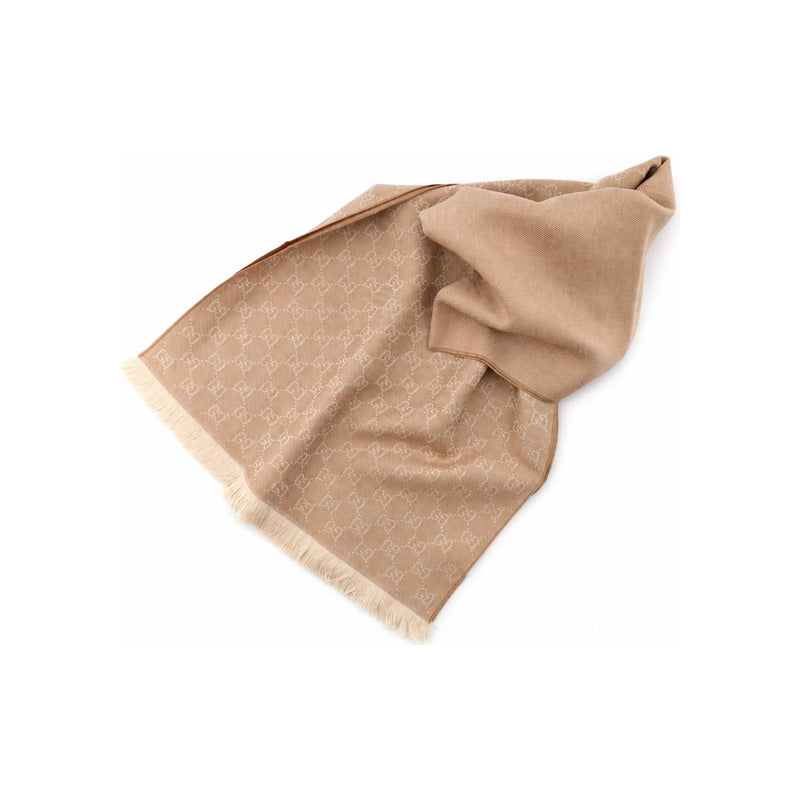 GUCCI GG Wool Scarf Sand Beige Brown