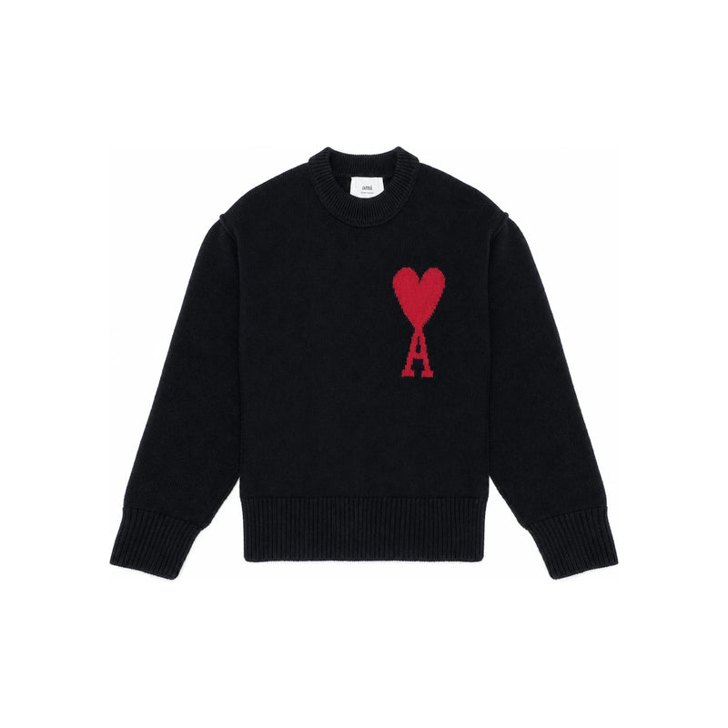 AMI Heart Intarsia Oversized Wool Crewneck Sweater