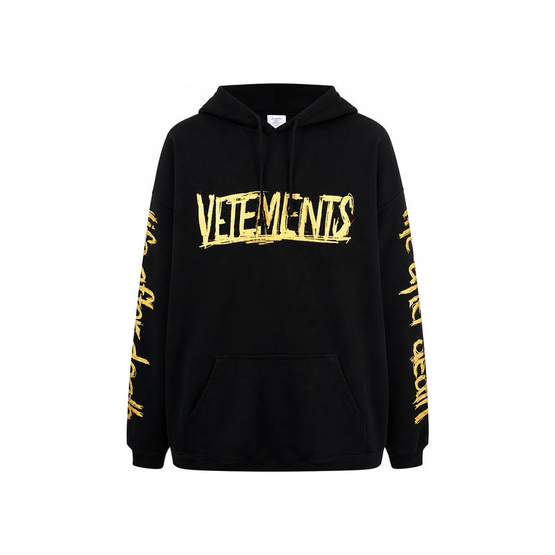 Vetements Black Gold Print Hoodie for Women UE52TR470G BLACKGOLD