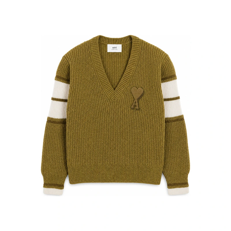 AMI Wool V-Neck College Sweater Navy Men’s Knit