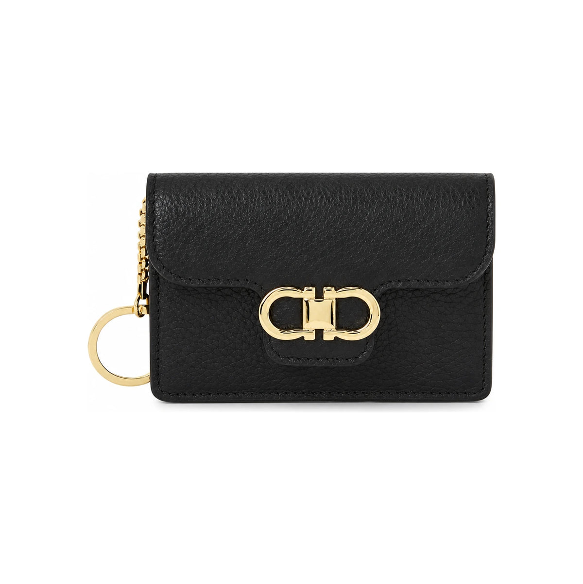 Ferragamo Gancini Keyring Card Holder Wallet Navy Leather