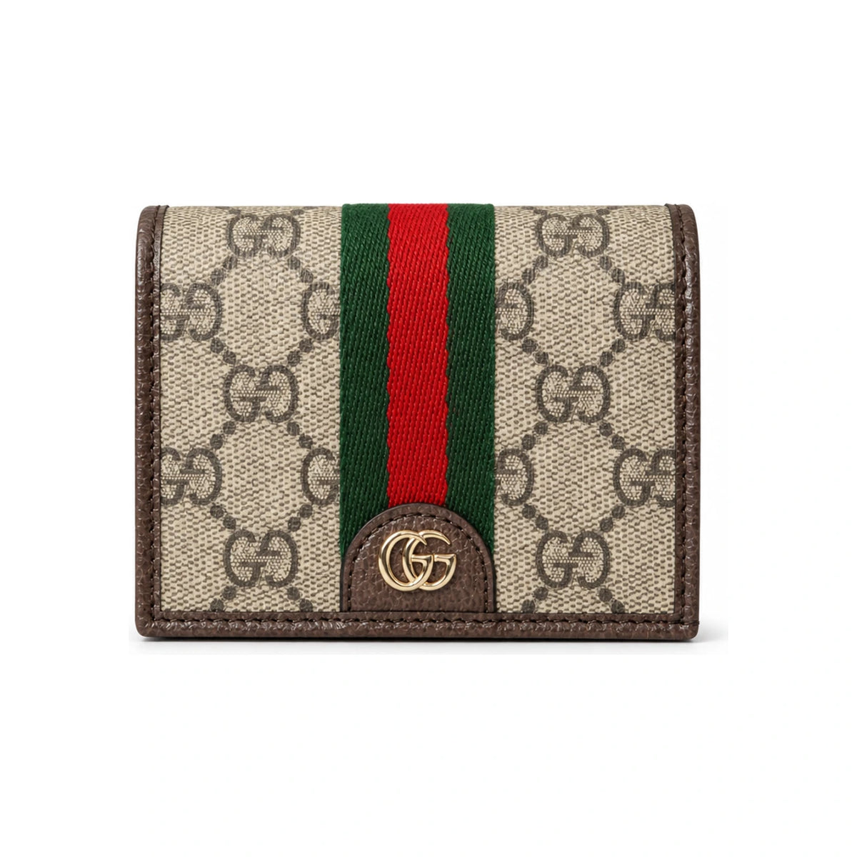 GUCCI Ophidia Small Wallet Beige Canvas GG Supreme Trim Brown Leather