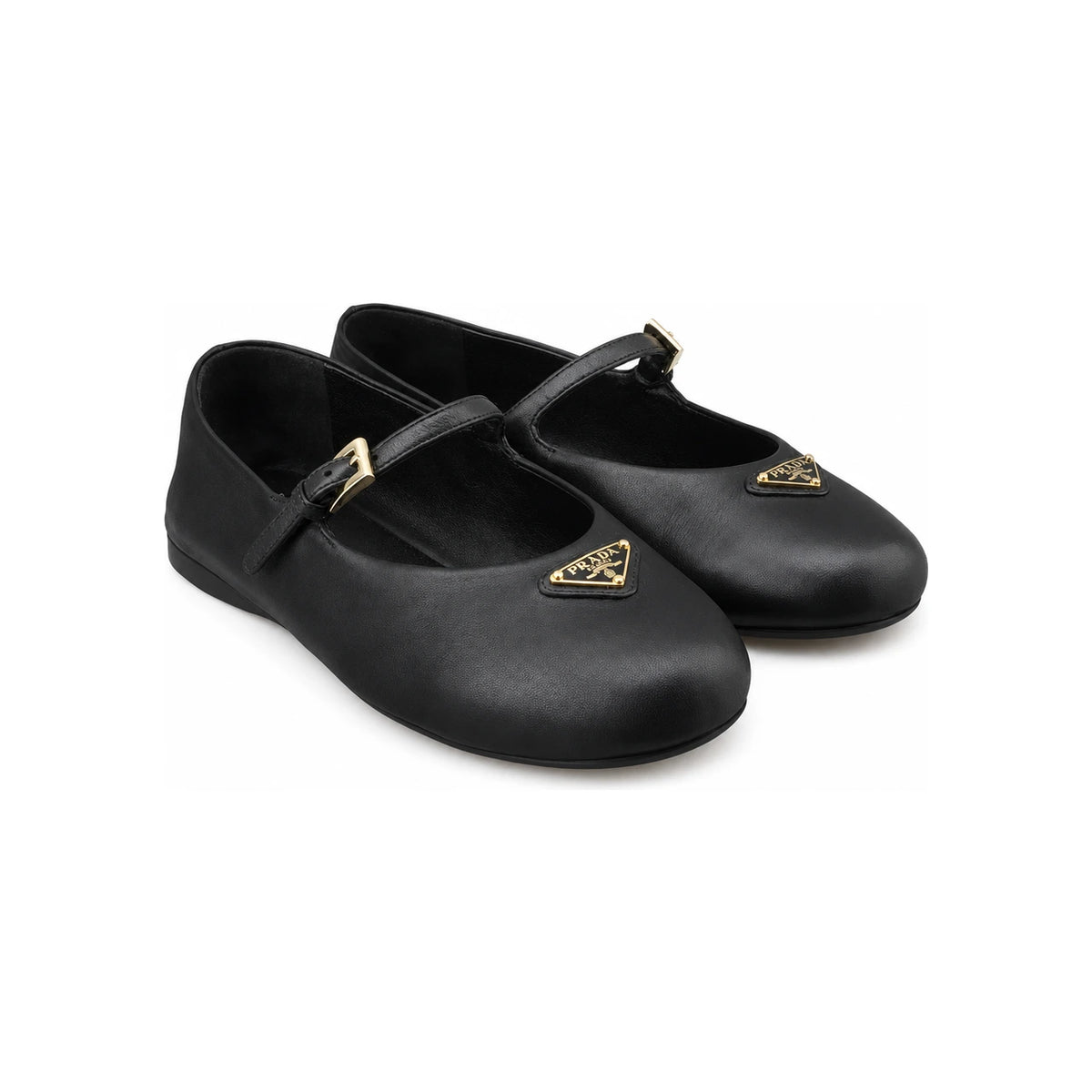 PRADA Black Leather Ballerina Flats Women’s Shoes