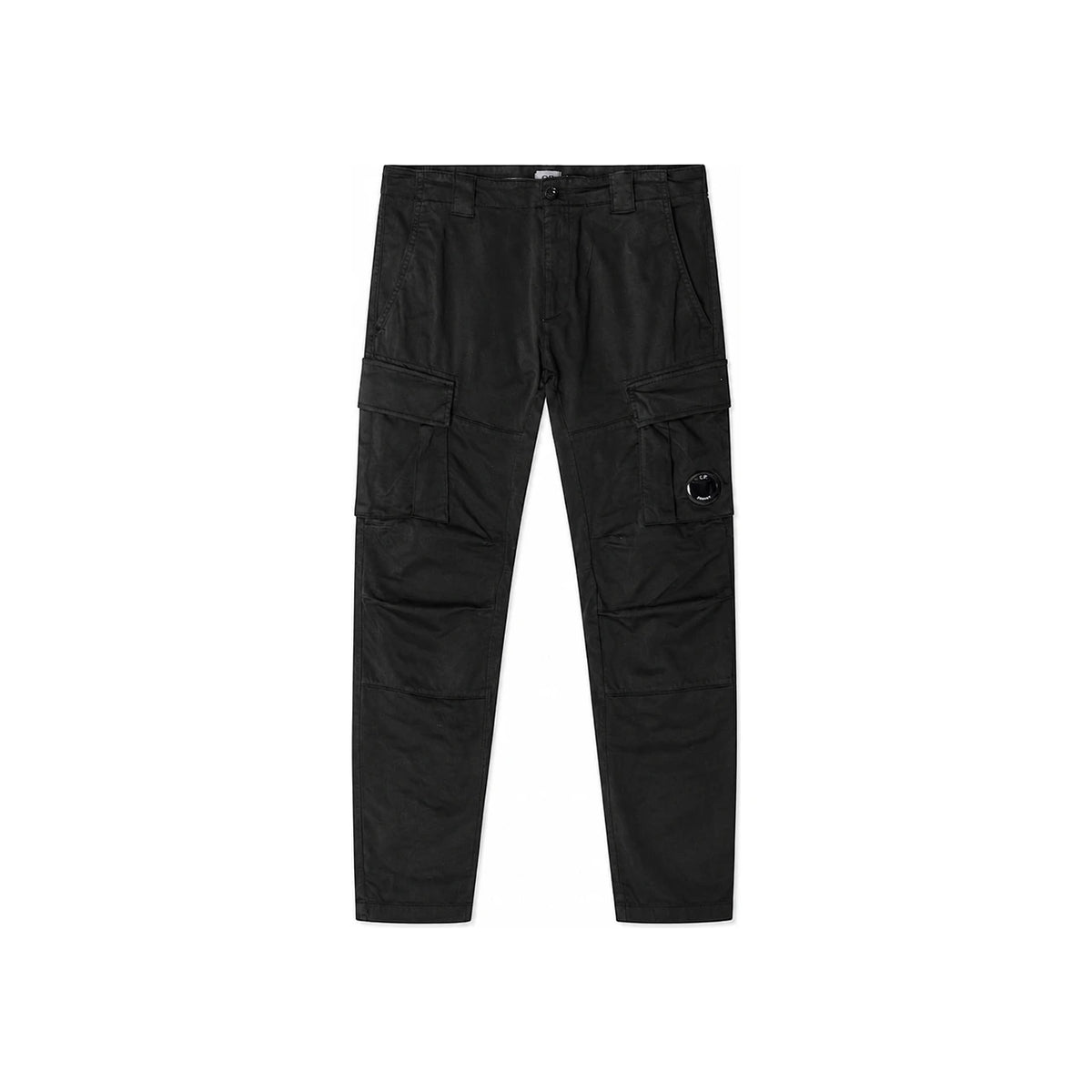 CP Company Black Stretch Satin Lens Patch Cargo Denim Pants