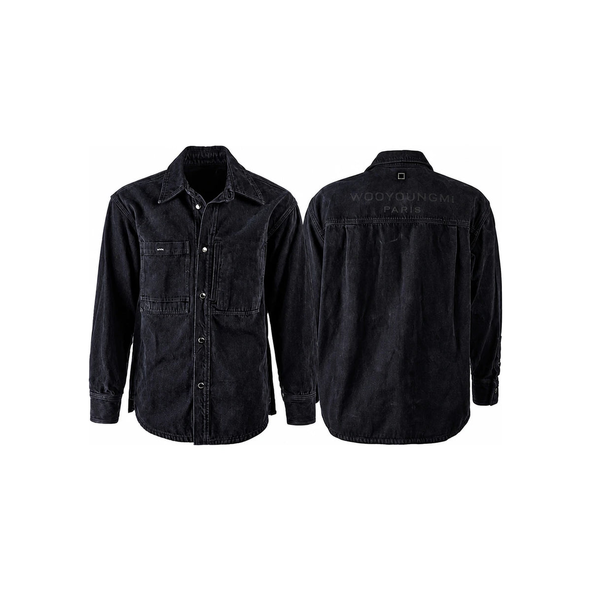 WOOYOUNGMI Teen Wash Denim Back Logo Long Sleeve Shirt