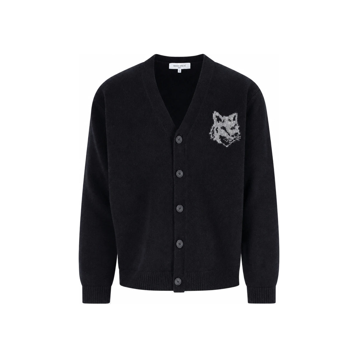 Maison Kitsune Fox Head Intarsia Wool Cardigan Men’s Gray PM00509 KM0329 0391