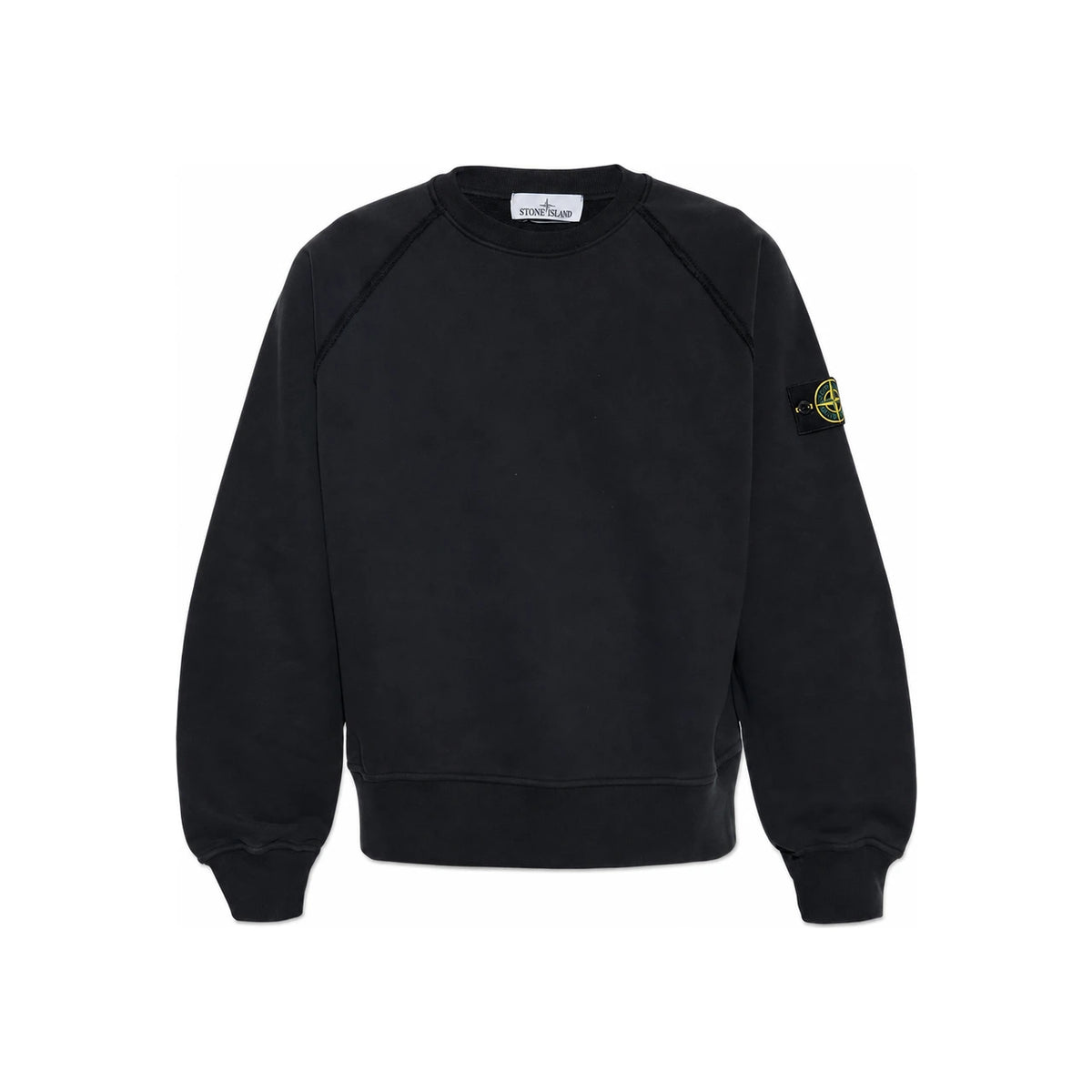 STONE ISLAND Logo Patch Cotton Crewneck Sweatshirt Black Men