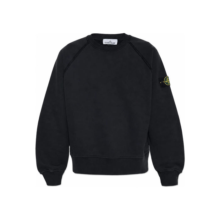 STONE ISLAND Logo Patch Cotton Crewneck Sweatshirt Black Men