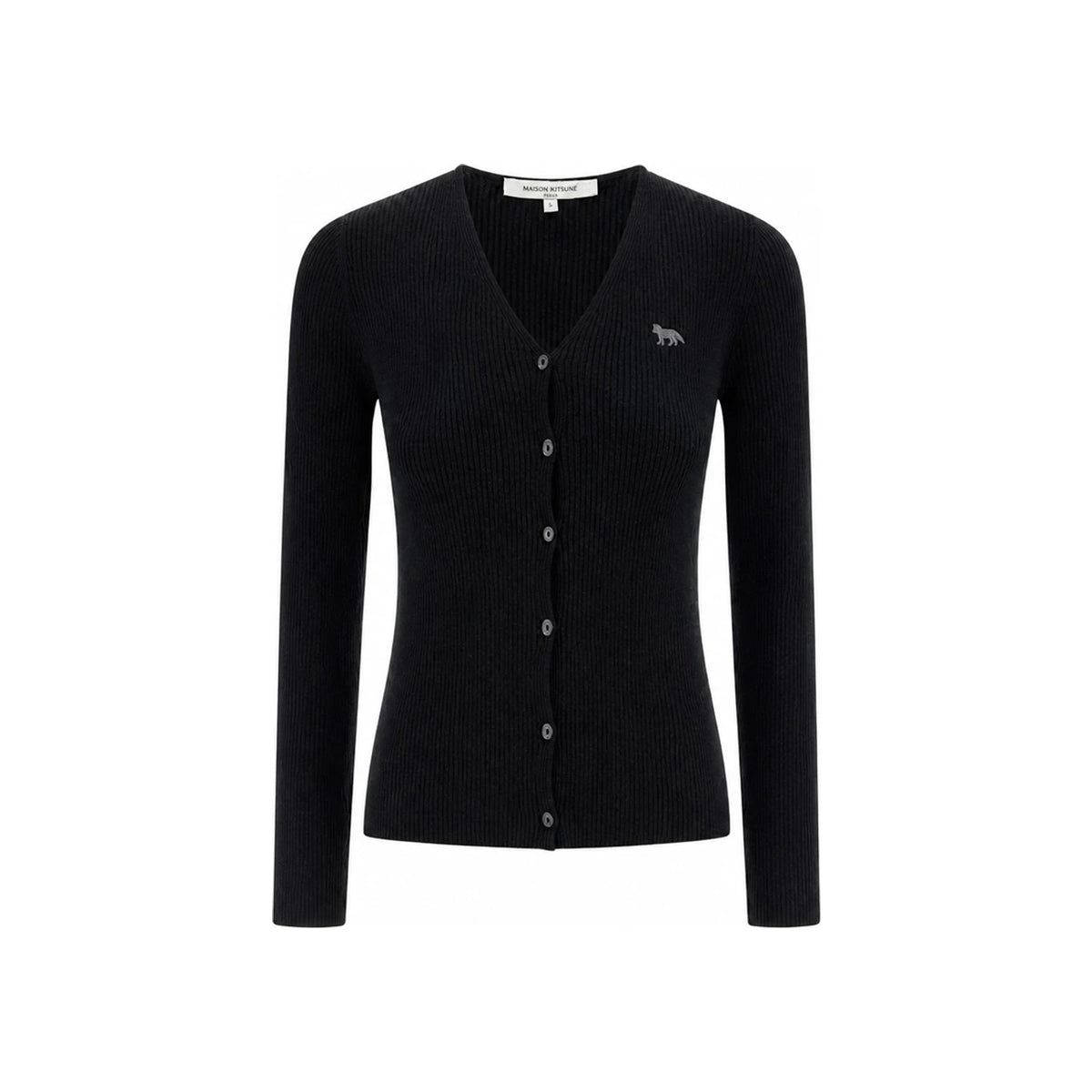 Maison Kitsune Baby Fox Fine Rib Wool Cardigan Black Women