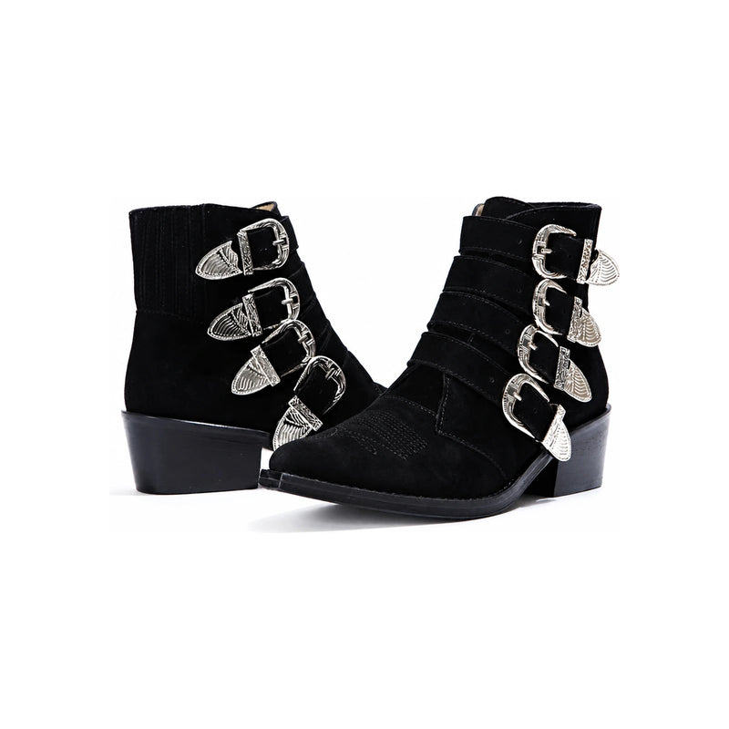 TOGA PULLA Suede Black Buckle Ankle Boots Women