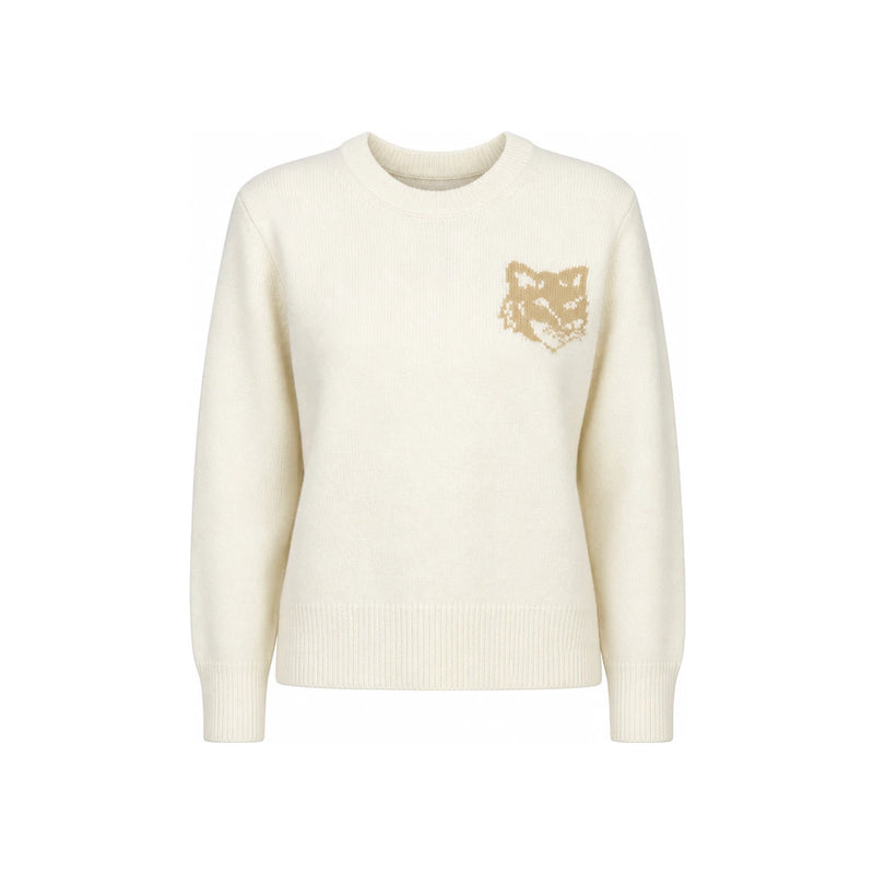 Maison Kitsune Fox Head Intarsia Wool Crewneck Sweater Women NW00808 KM0329 0395