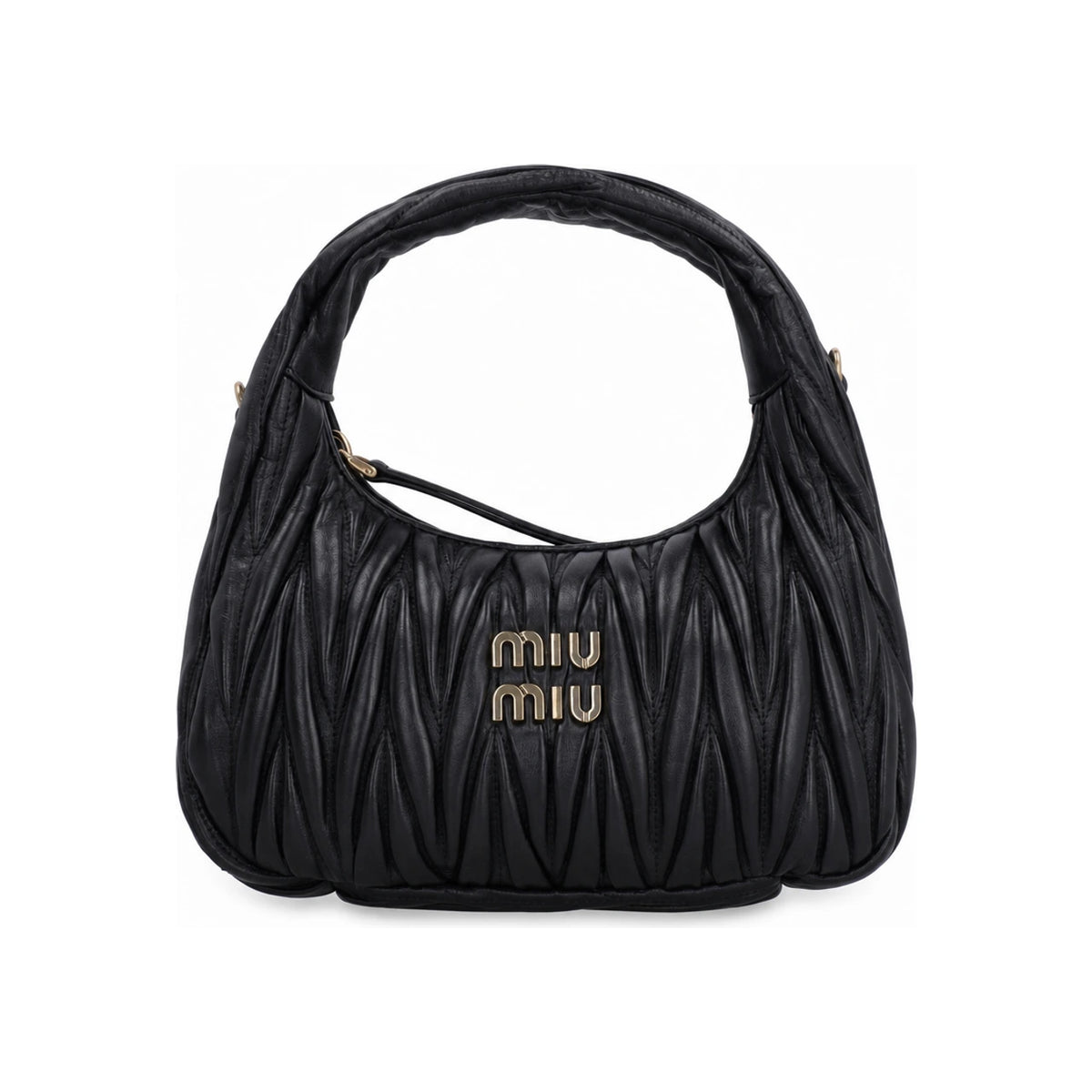 Miu Miu Matelassé Nappa Leather Hobo Shoulder Bag Black