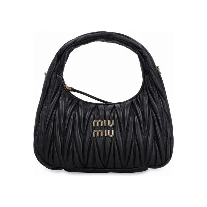 Miu Miu Matelassé Nappa Leather Hobo Shoulder Bag Black