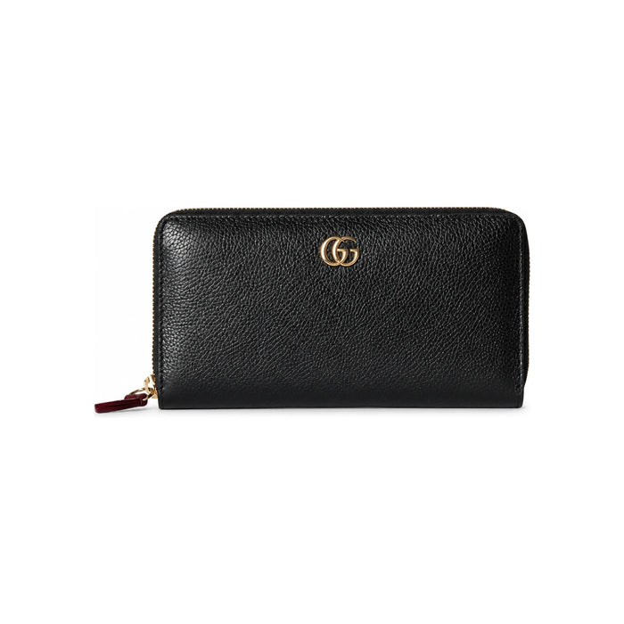 GUCCI GG Marmont Bicolor Zip Around Long Wallet Black Leather
