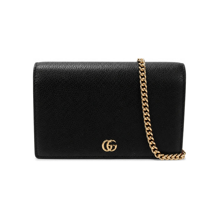 GUCCI GG Marmont Chain Wallet Black Leather Shoulder Bag
