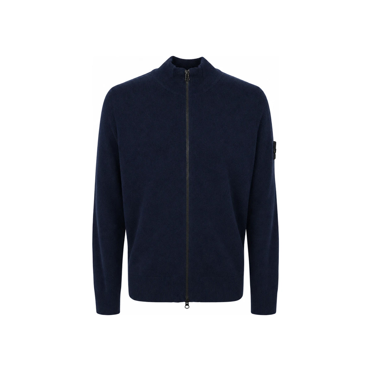 STONE ISLAND Woven Badge Wool Zip-Up Cardigan Navy Men's