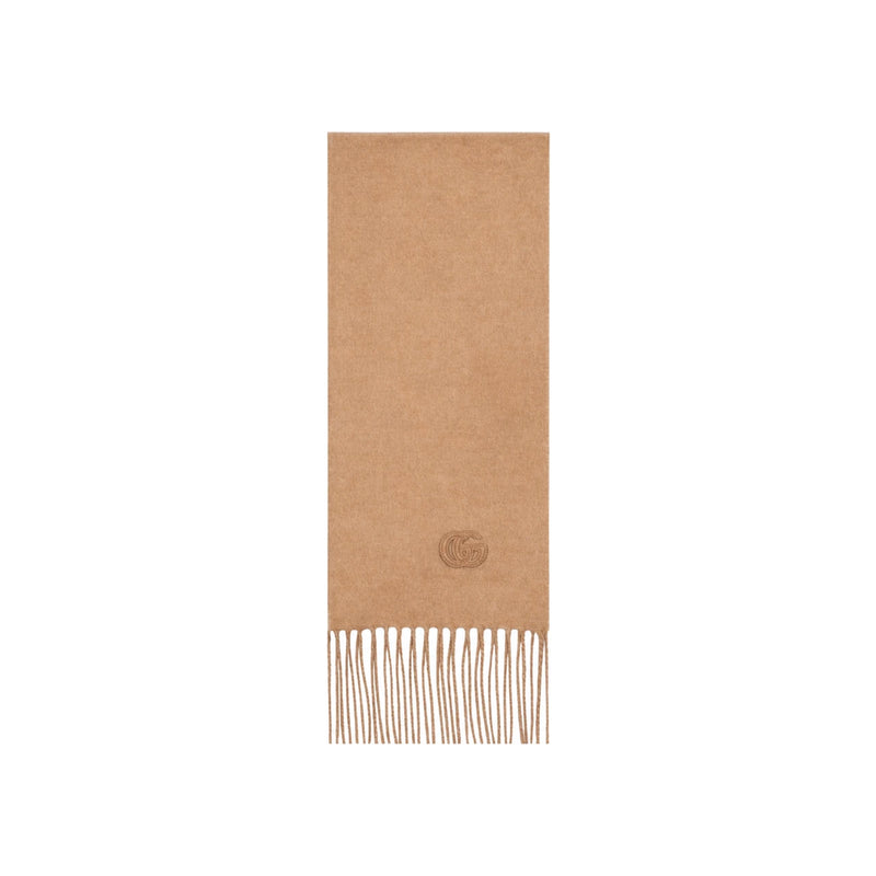 GUCCI Cashmere Scarf with Patch Beige Brown Men's Scarf