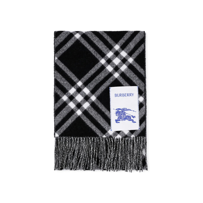 BURBERRY Check Cashmere Fringe Scarf