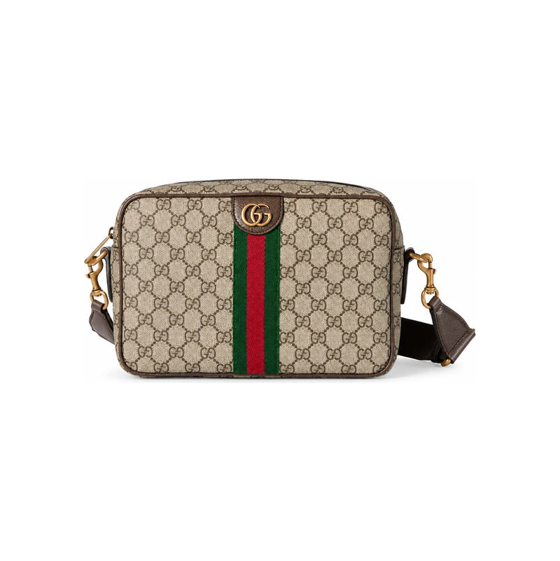 GUCCI Ophidia Medium Crossbody Bag Beige Brown Canvas Leather