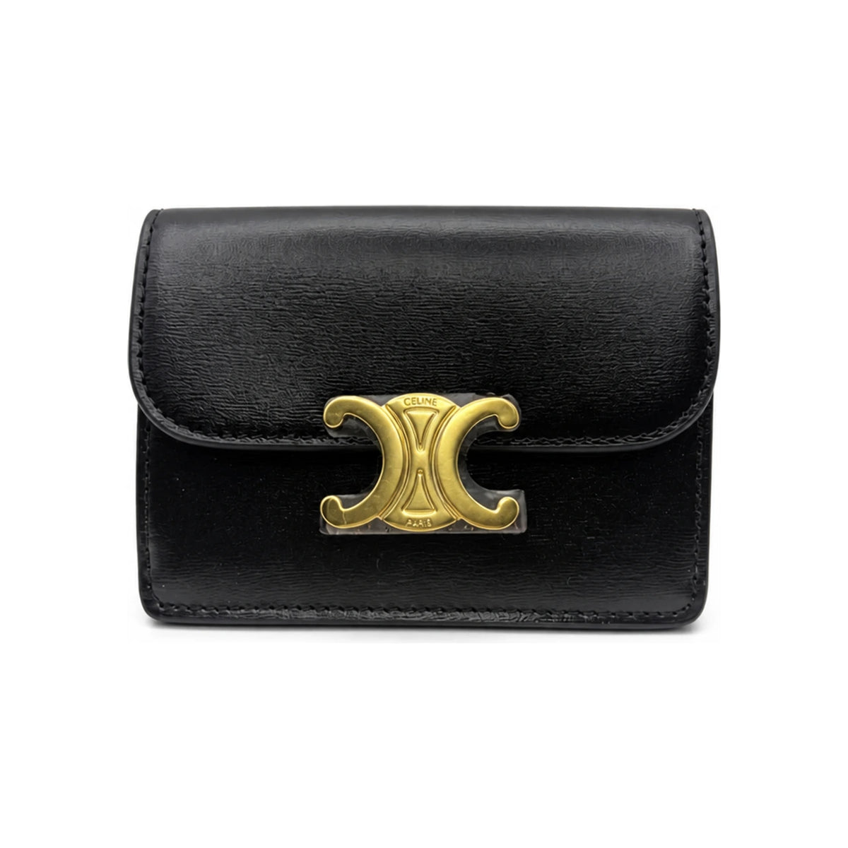 CELINE Triomphe Flap Card Holder Shiny Calfskin Black