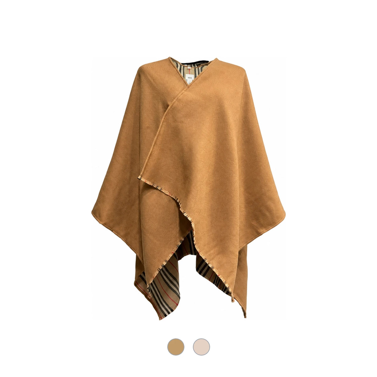 BURBERRY Icon Stripe Wool Reversible Cape Poncho Brown