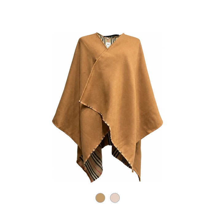 BURBERRY Icon Stripe Wool Reversible Cape Poncho Brown