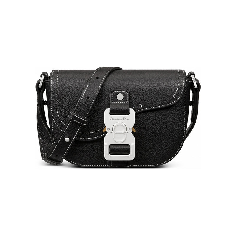 DIOR Black Grained Calfskin Saddle Mini Flap Messenger Bag