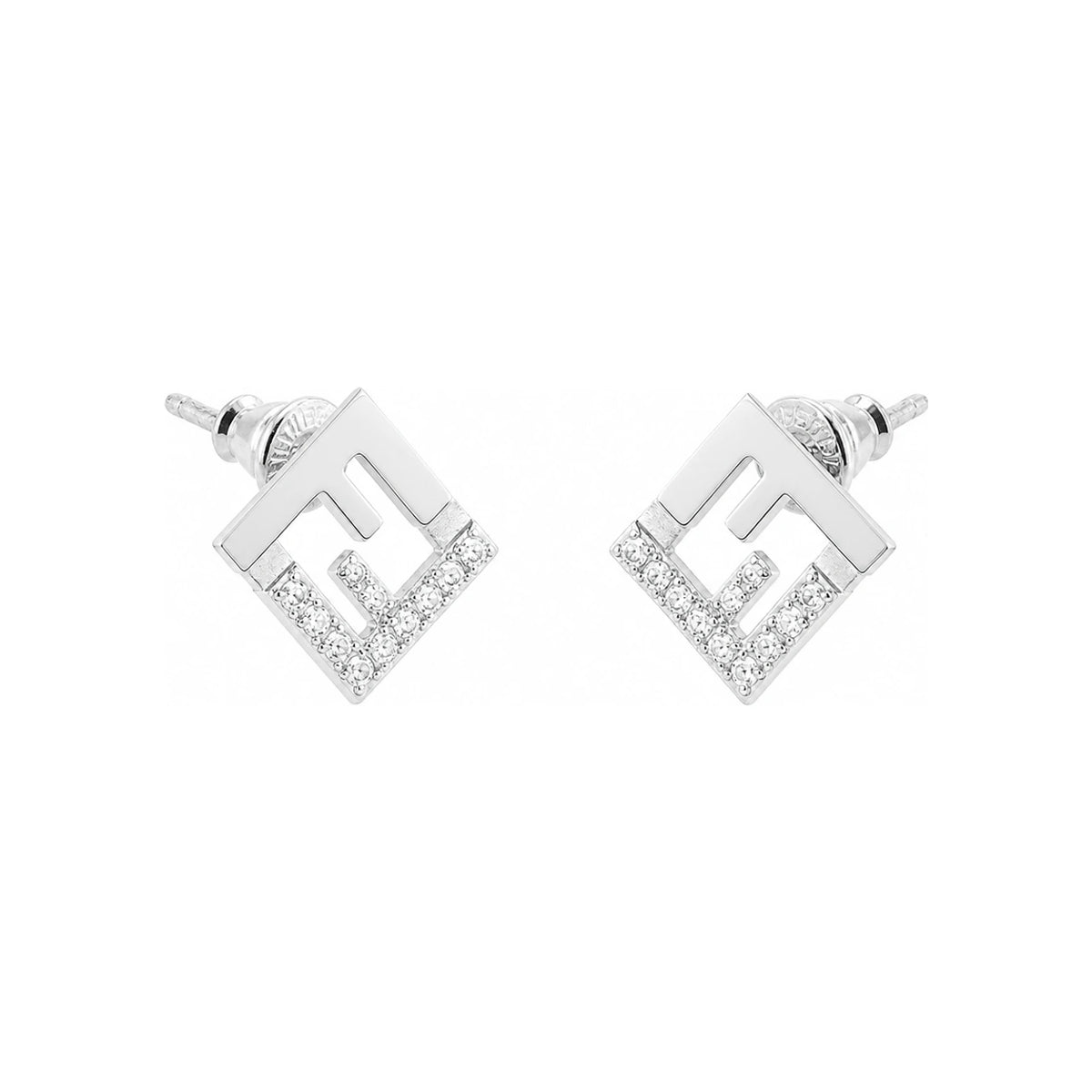 FENDI FF Logo Stud Earrings Silver-Tone
