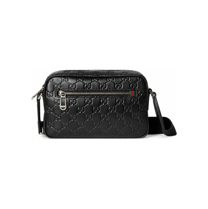 GUCCI GG Emblem Leather Crossbody Bag Black