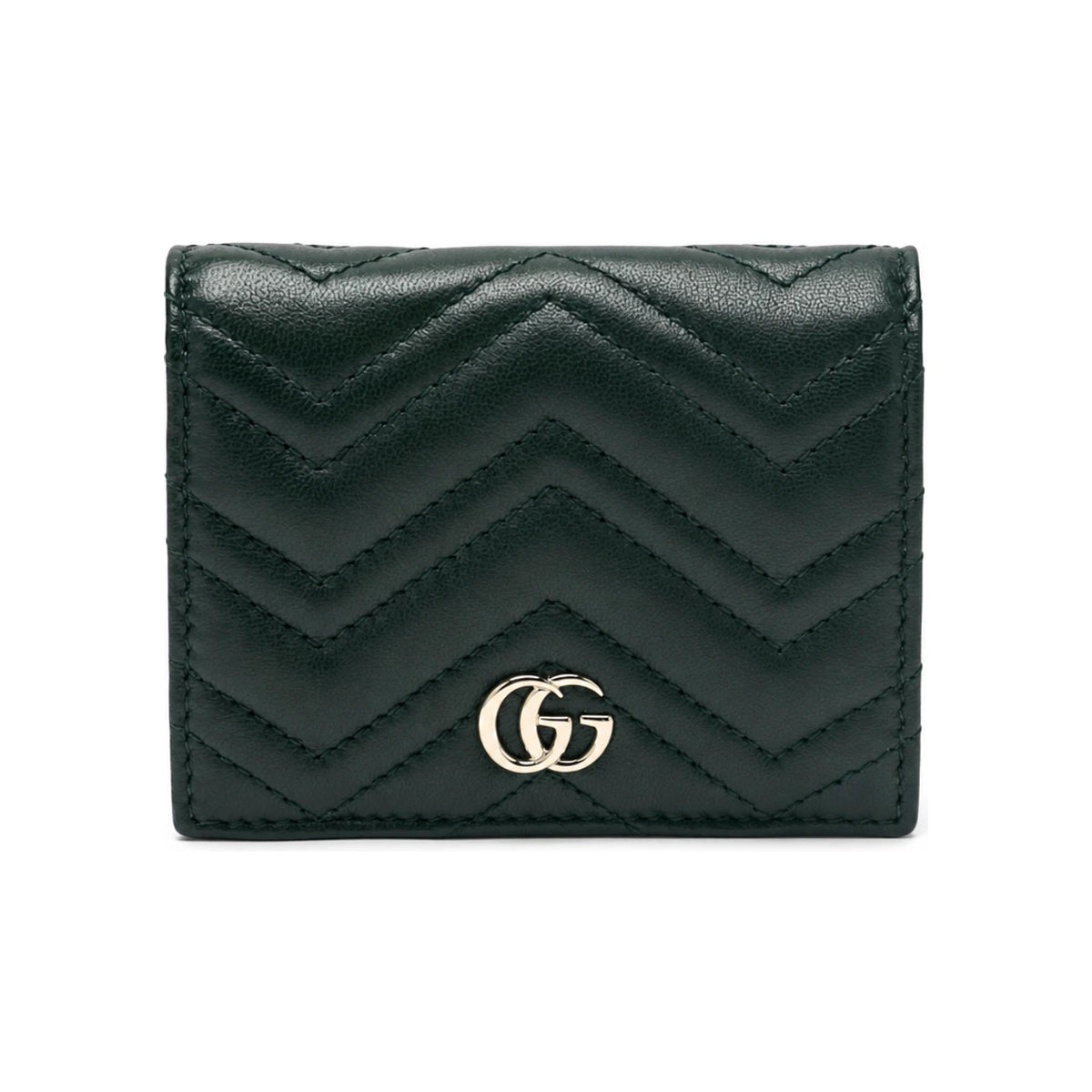 GUCCI GG Marmont Green Leather Card Case Wallet Women’s Bifold Wallet