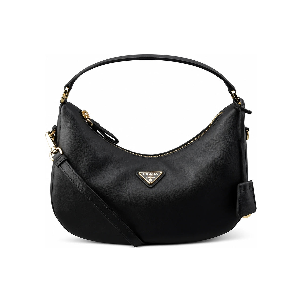 PRADA Triangle Logo Leather Hobo Shoulder Bag Black 1BC272 2CYS F0002