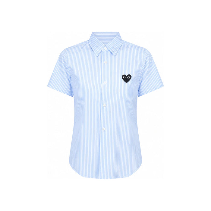 Comme des Garcons Black Heart Patch Stripe Short Sleeve Blouse AZ B021 051 1